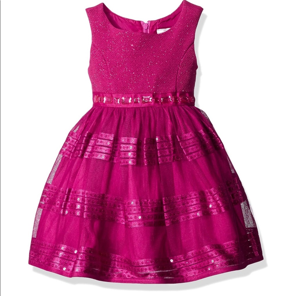 Sleeveless Sparkle Knit Bodice w/ Mesh Layered Skirt and Rhinestone Waist